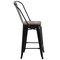 Merrick Lane Donnely Metal Dining Stool with Curved Slatted Back and Textured Wood Seat